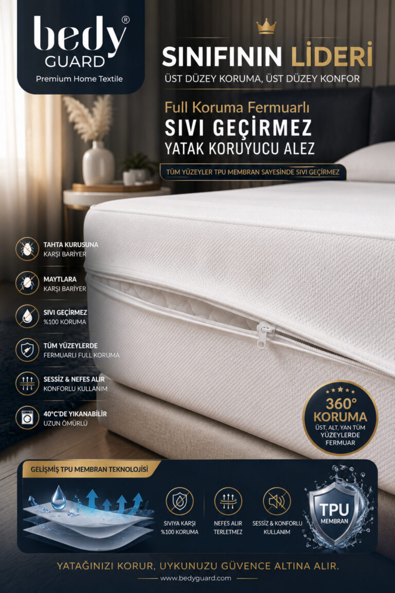 Full Koruma 360°™ Fermuarlı Sıvı Geçirmez Yatak Alezi