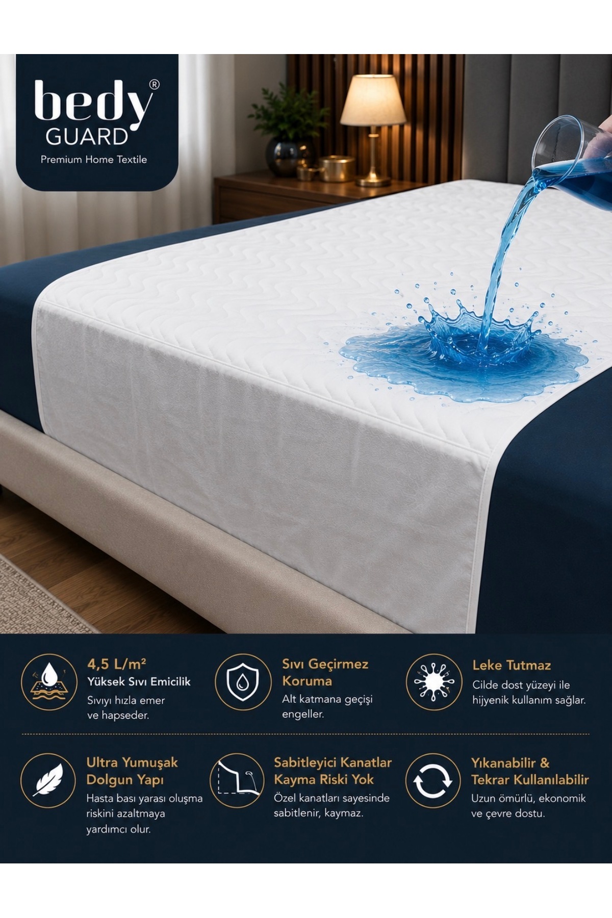 Multi Soft 5-Layer Washable Absorbent Underpad with Tuck-in Flaps (White)